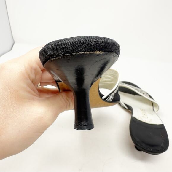 Chanel Vintage Black Embroidered Logo Slide Heels Size 37.5 - Picture 5 of 12